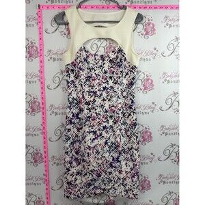 Guess dress cut outs Cream Midi Dress with Pink & Purple Abstract Print